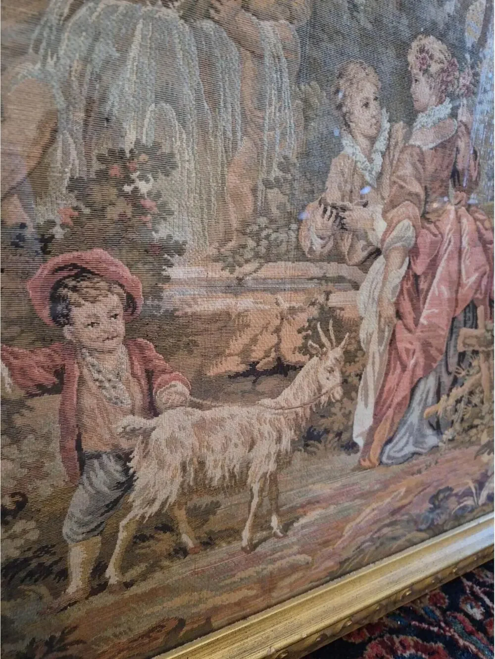 Vintage French Aubusson Jaquar Tapestry Wallhanging 42.5